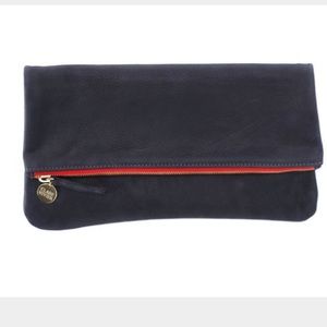 Clare Vivier navy nuback suede fold over clutch